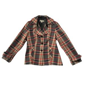Pendleton Petite 100% Virgin Wool Plaid Notch Lapel Office Blazer Red Gray Sz 2